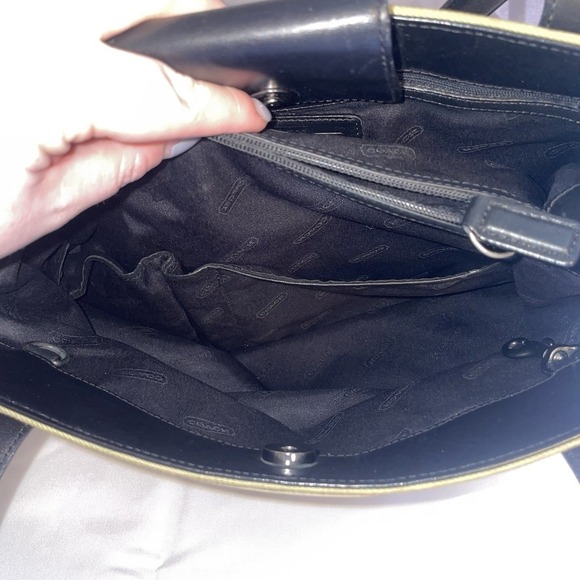 COACH Khaki Twill Canvas Leather Handle Shoulder Bag Purse 7402 Tan Black - Picture 12 of 16